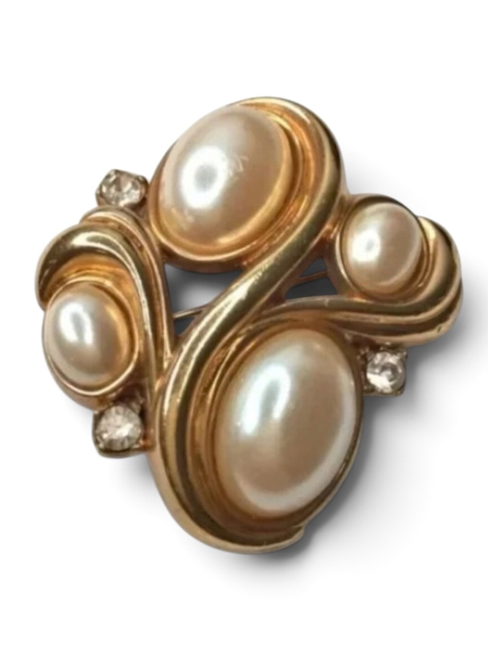 Vintage MONET Gold‑Tone Faux Pearl & Rhinestone Brooch